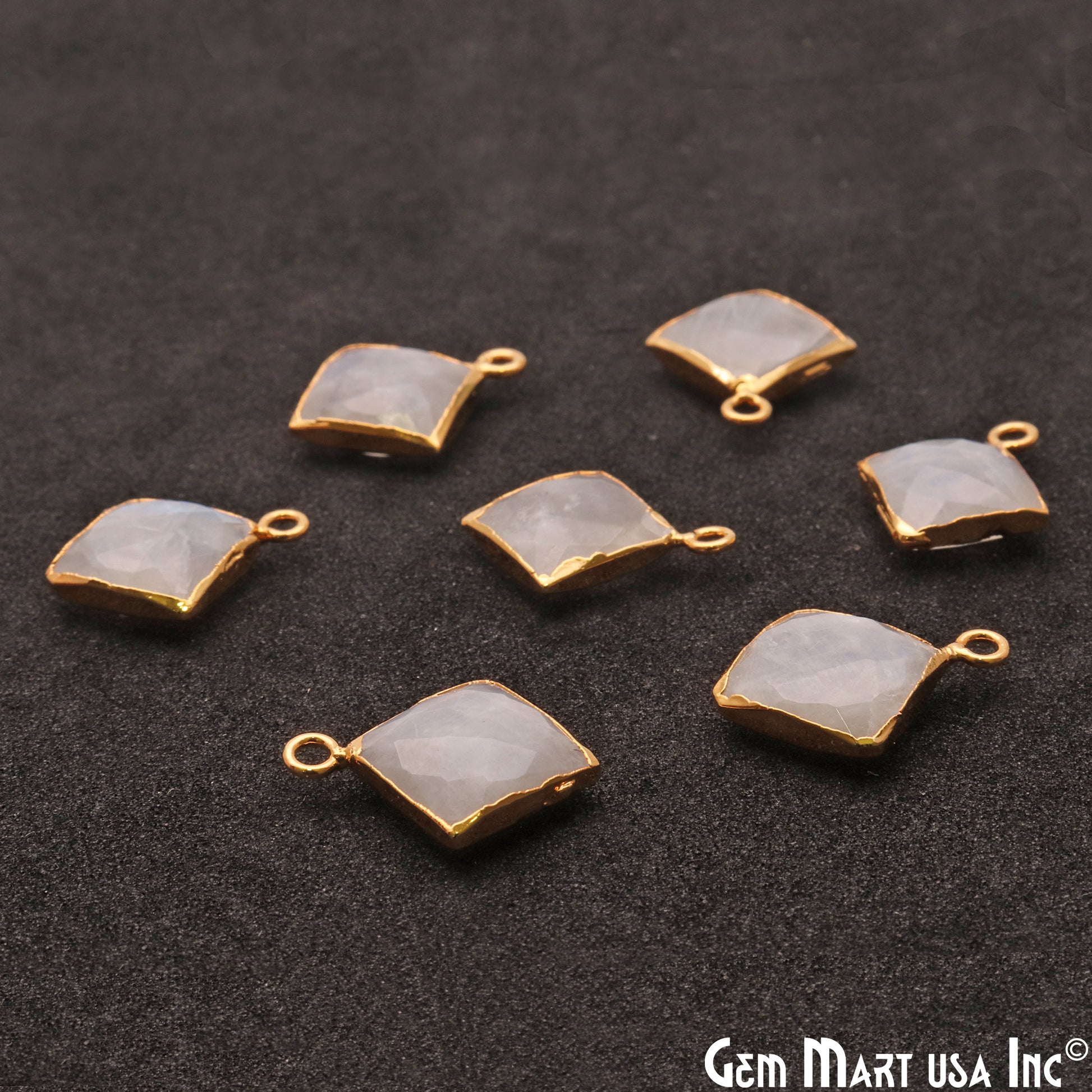 Rainbow Moonstone 12mm Square Gold Plated Single Bail Connector - GemMartUSA