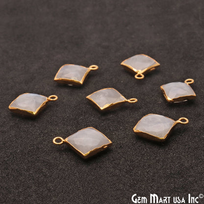 Rainbow Moonstone 12mm Square Gold Plated Single Bail Connector - GemMartUSA