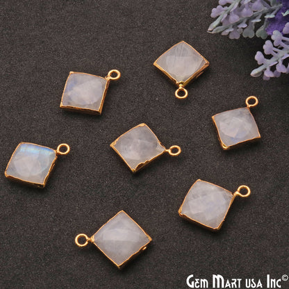 Rainbow Moonstone 12mm Square Gold Plated Single Bail Connector - GemMartUSA