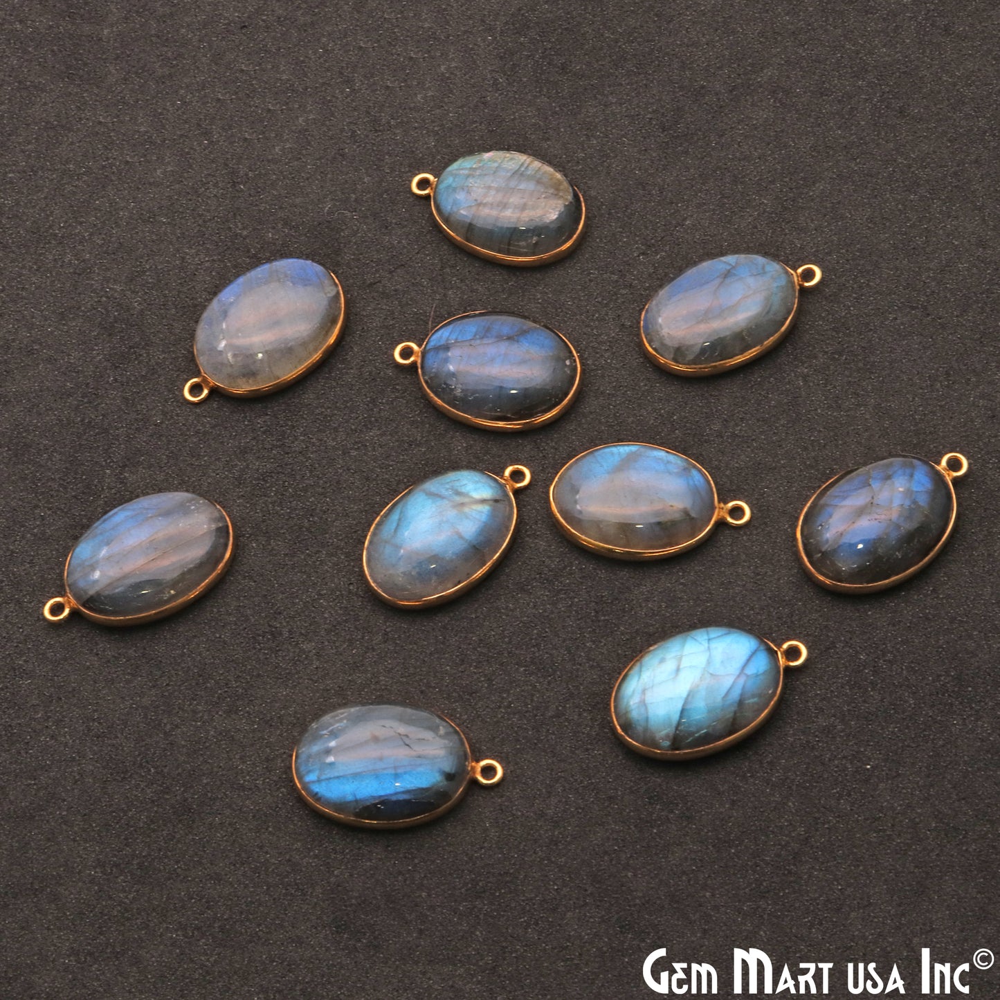 Flashy Labradorite 18x13mm Cabochon Oval Gemstone Connector - GemMartUSA