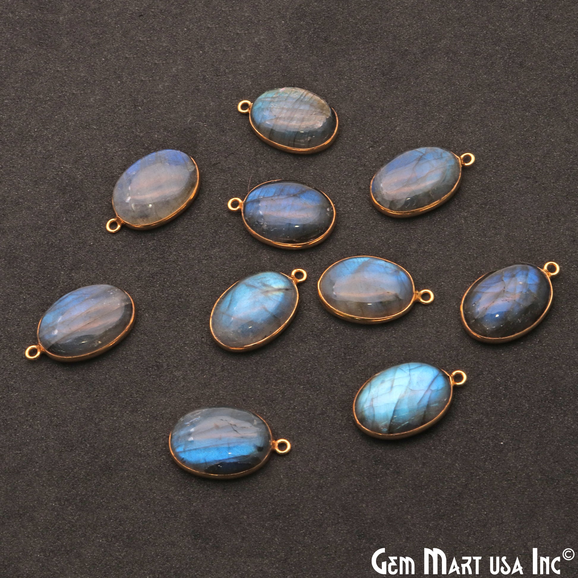 Flashy Labradorite 18x13mm Cabochon Oval Gemstone Connector - GemMartUSA