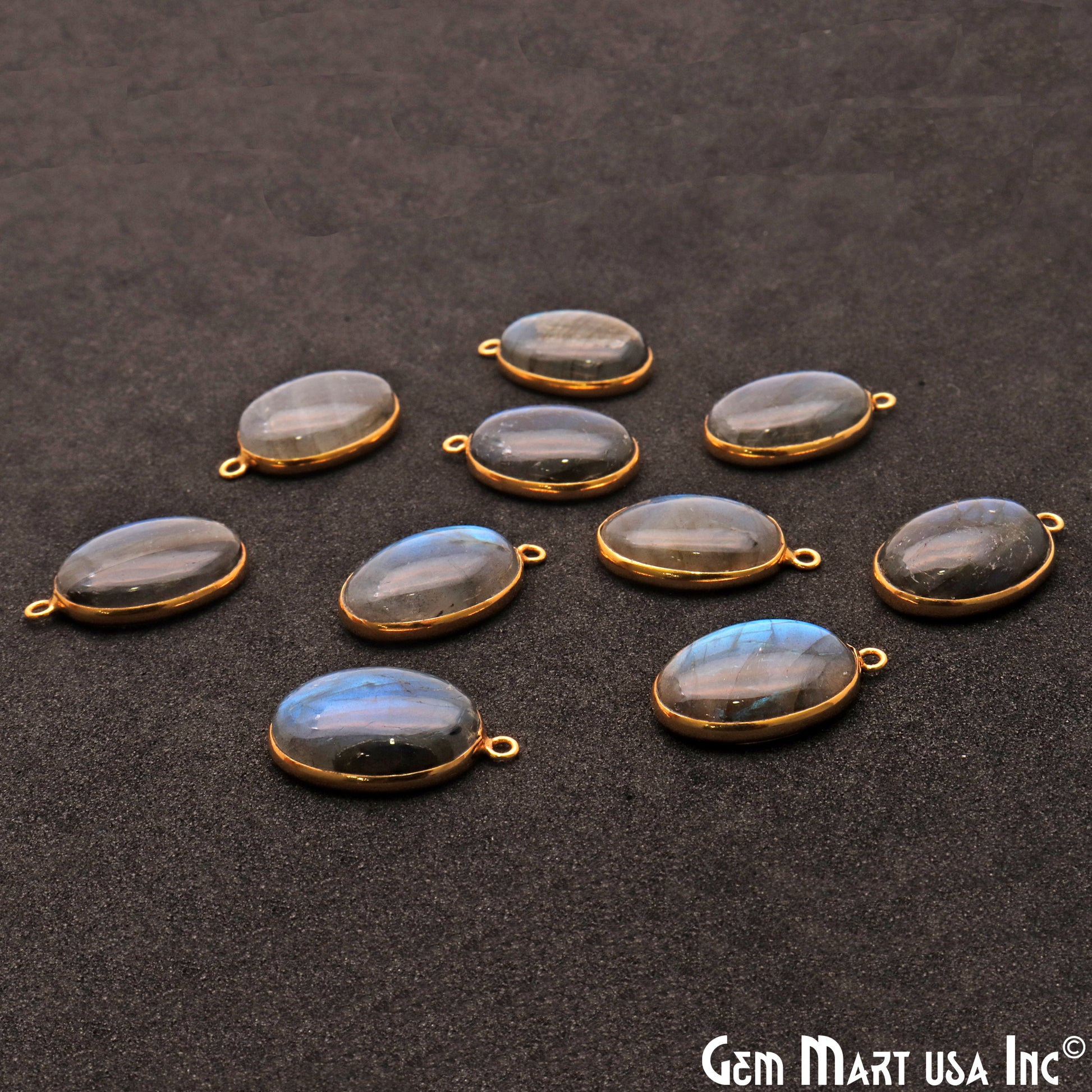 Flashy Labradorite 18x13mm Cabochon Oval Gemstone Connector - GemMartUSA