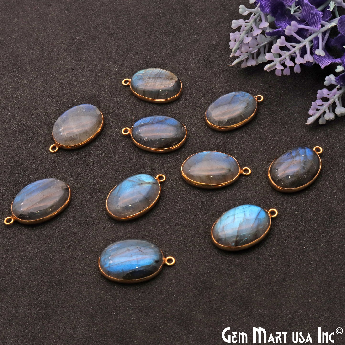 Flashy Labradorite 18x13mm Cabochon Oval Gemstone Connector - GemMartUSA