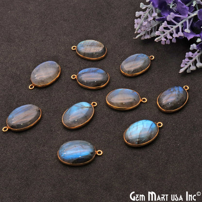 Flashy Labradorite 18x13mm Cabochon Oval Gemstone Connector - GemMartUSA