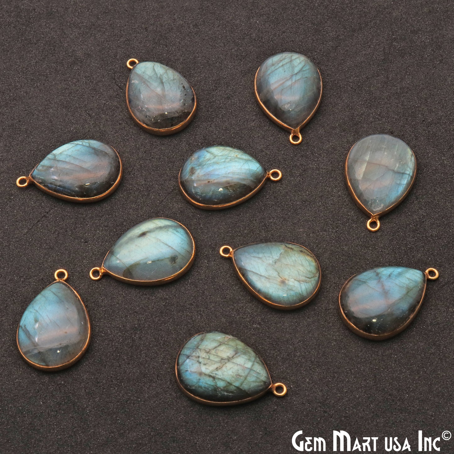 Flashy Labradorite 20x15mm Cabochon Pears Gemstone Connector - GemMartUSA