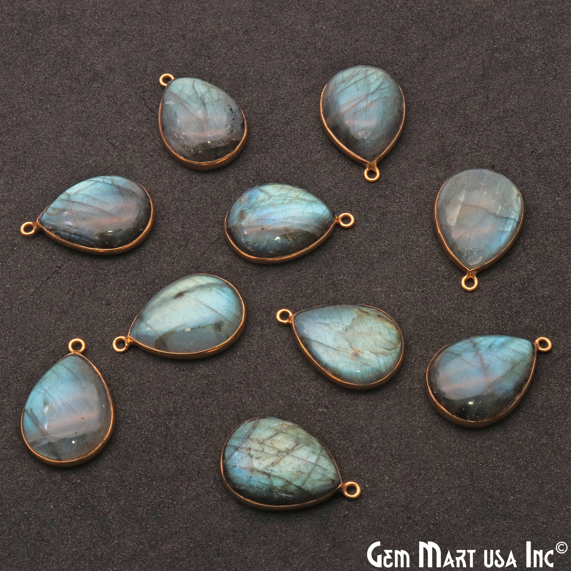 Flashy Labradorite 20x15mm Cabochon Pears Gemstone Connector - GemMartUSA