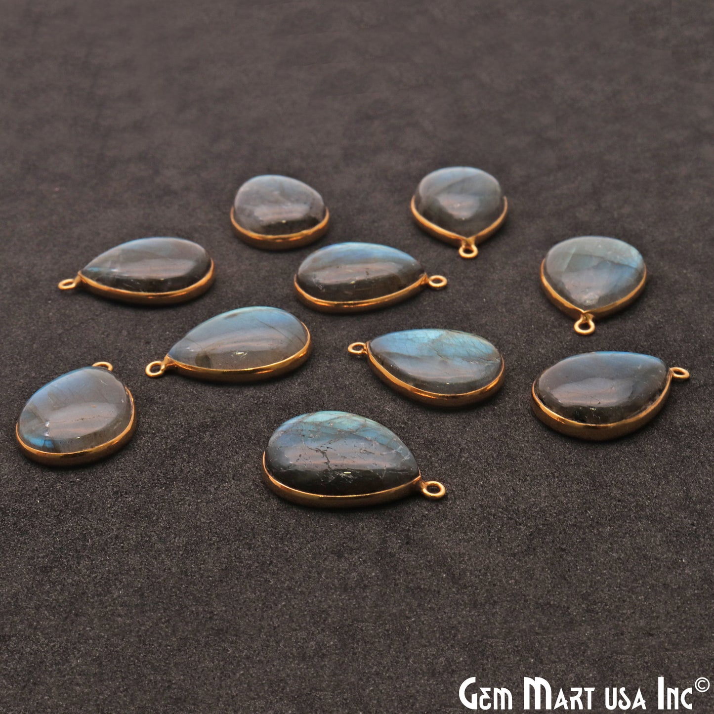Flashy Labradorite 20x15mm Cabochon Pears Gemstone Connector - GemMartUSA