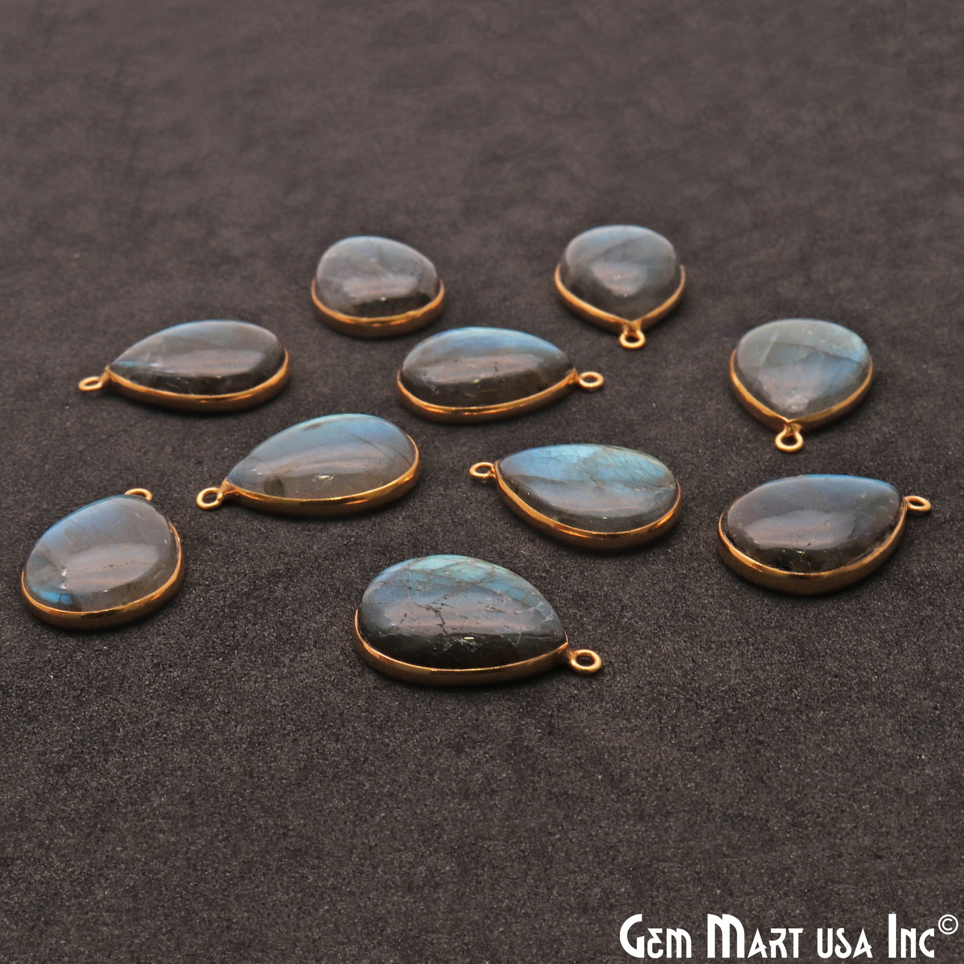 Flashy Labradorite 20x15mm Cabochon Pears Gemstone Connector - GemMartUSA