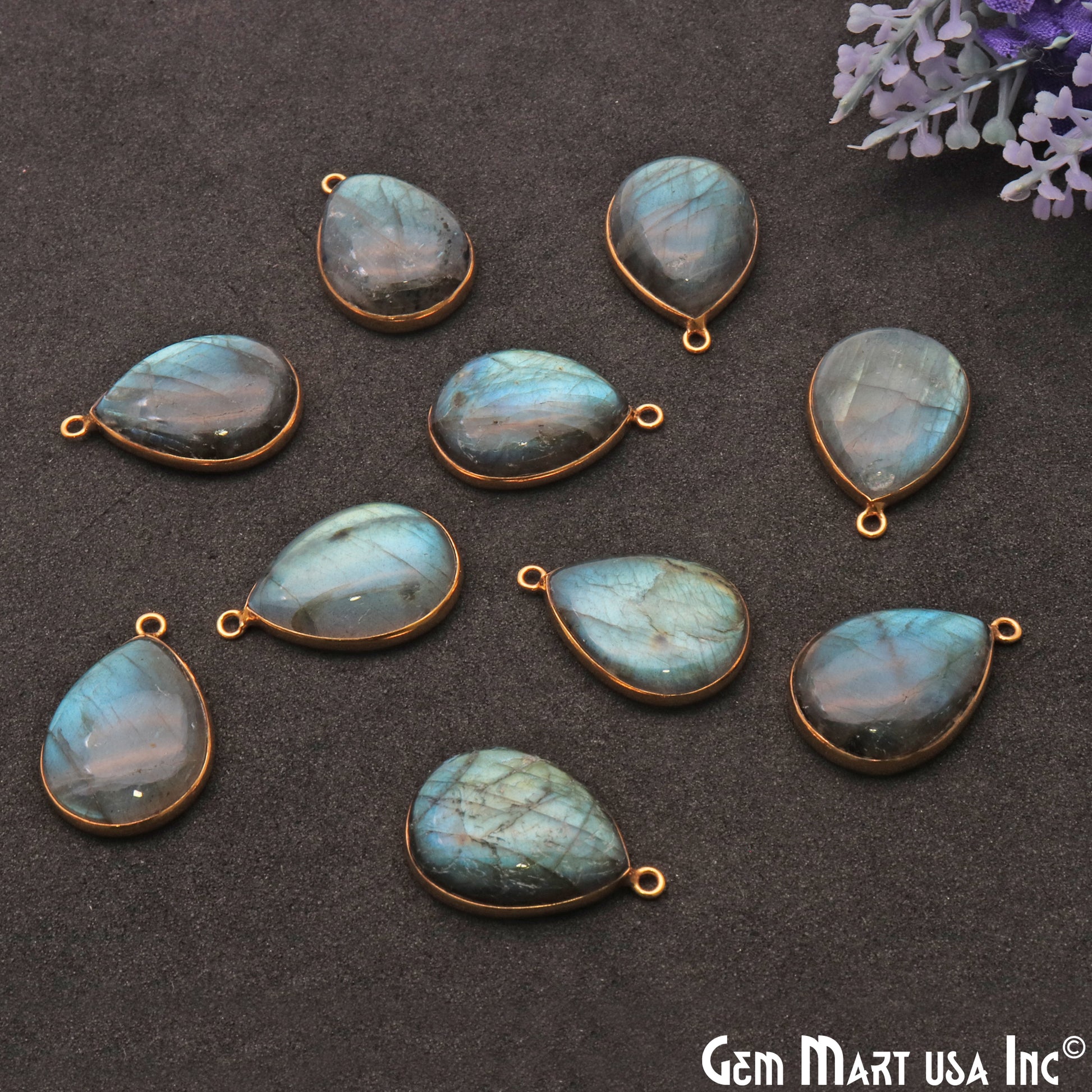 Flashy Labradorite 20x15mm Cabochon Pears Gemstone Connector - GemMartUSA