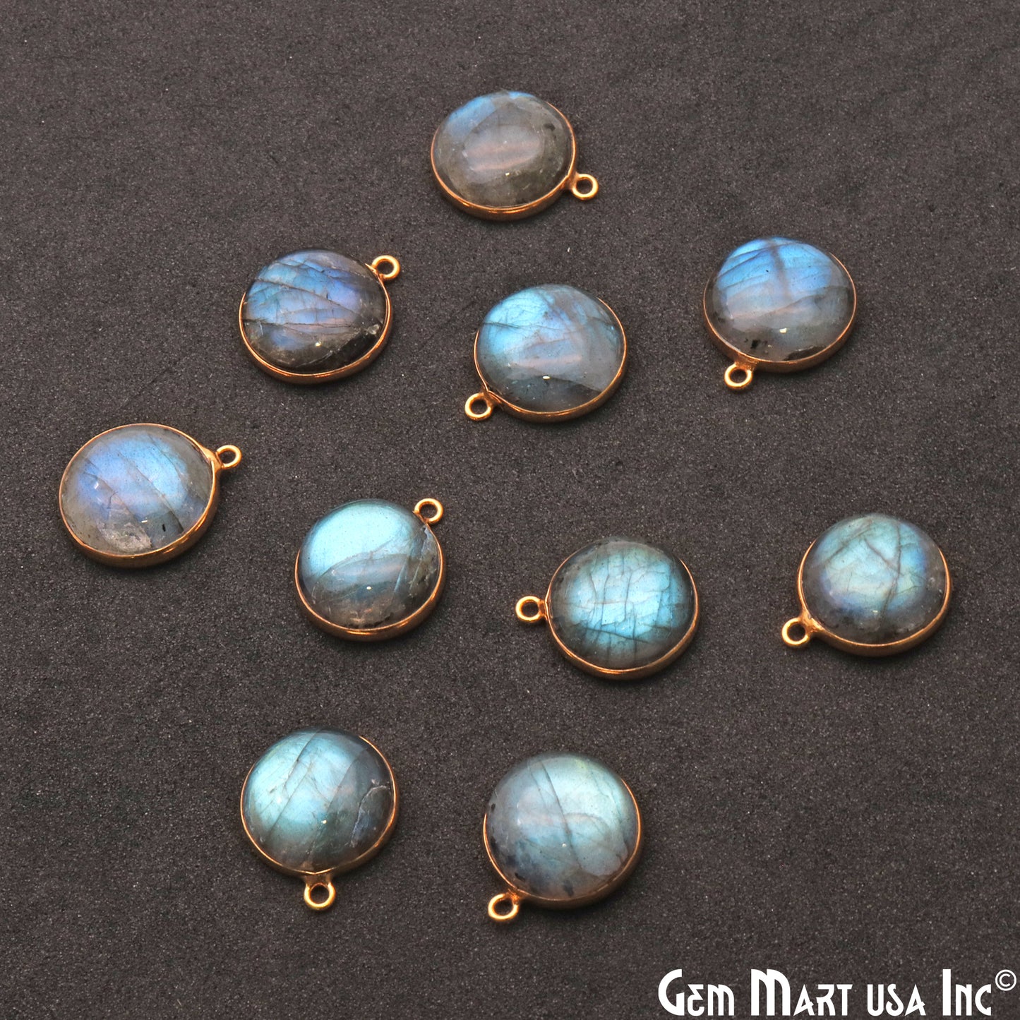 Flashy Labradorite 14mm Cabochon Round Gemstone Connector - GemMartUSA