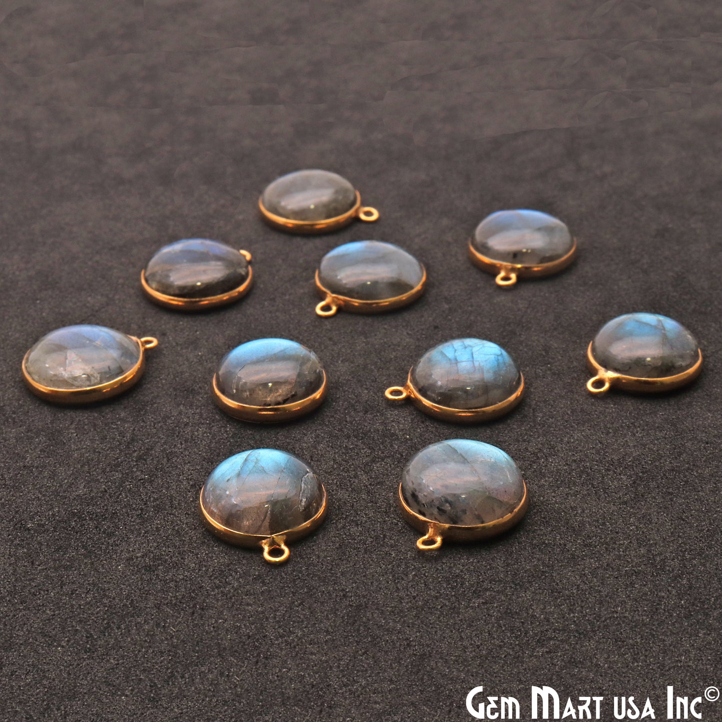 Flashy Labradorite 14mm Cabochon Round Gemstone Connector - GemMartUSA