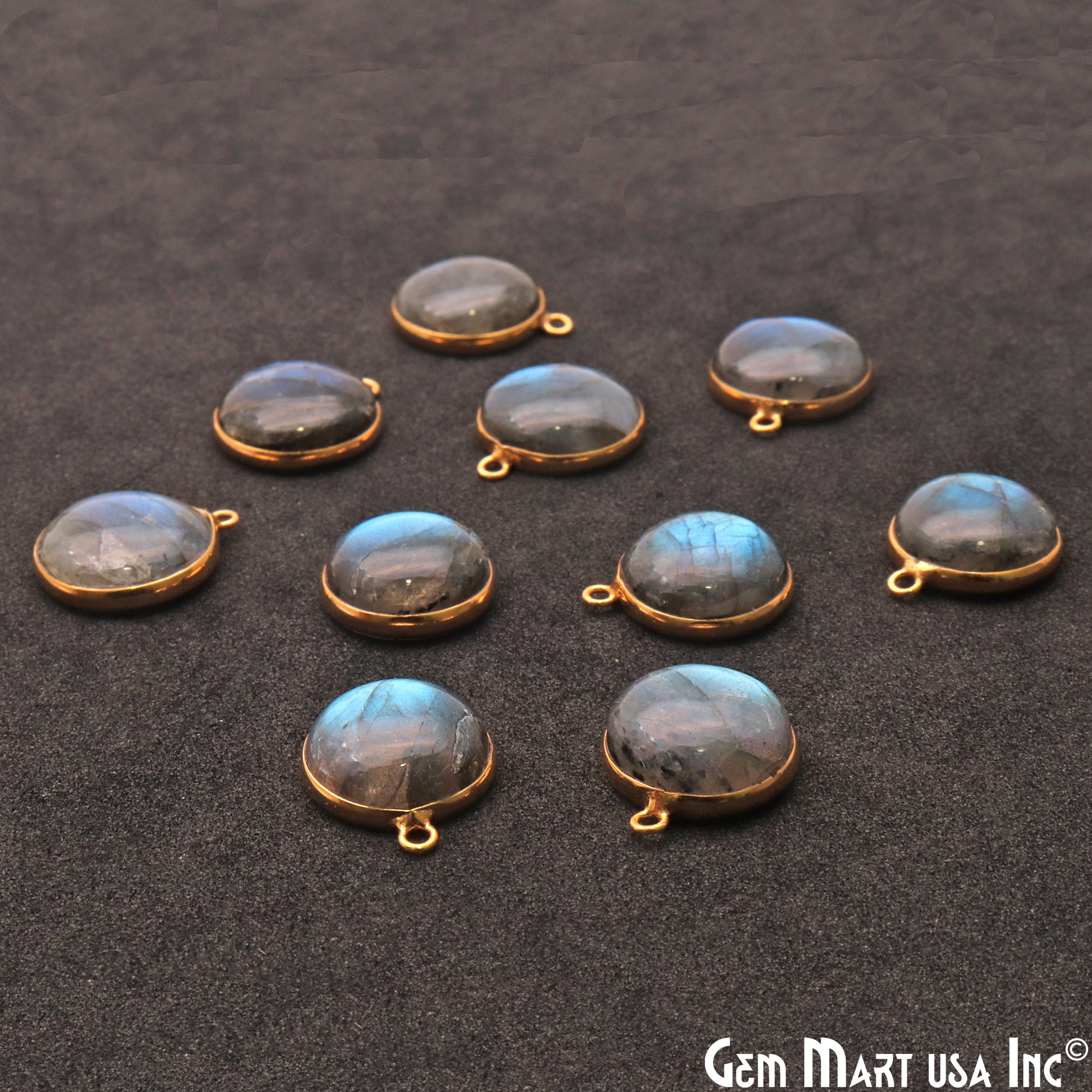 Flashy Labradorite 14mm Cabochon Round Gemstone Connector - GemMartUSA