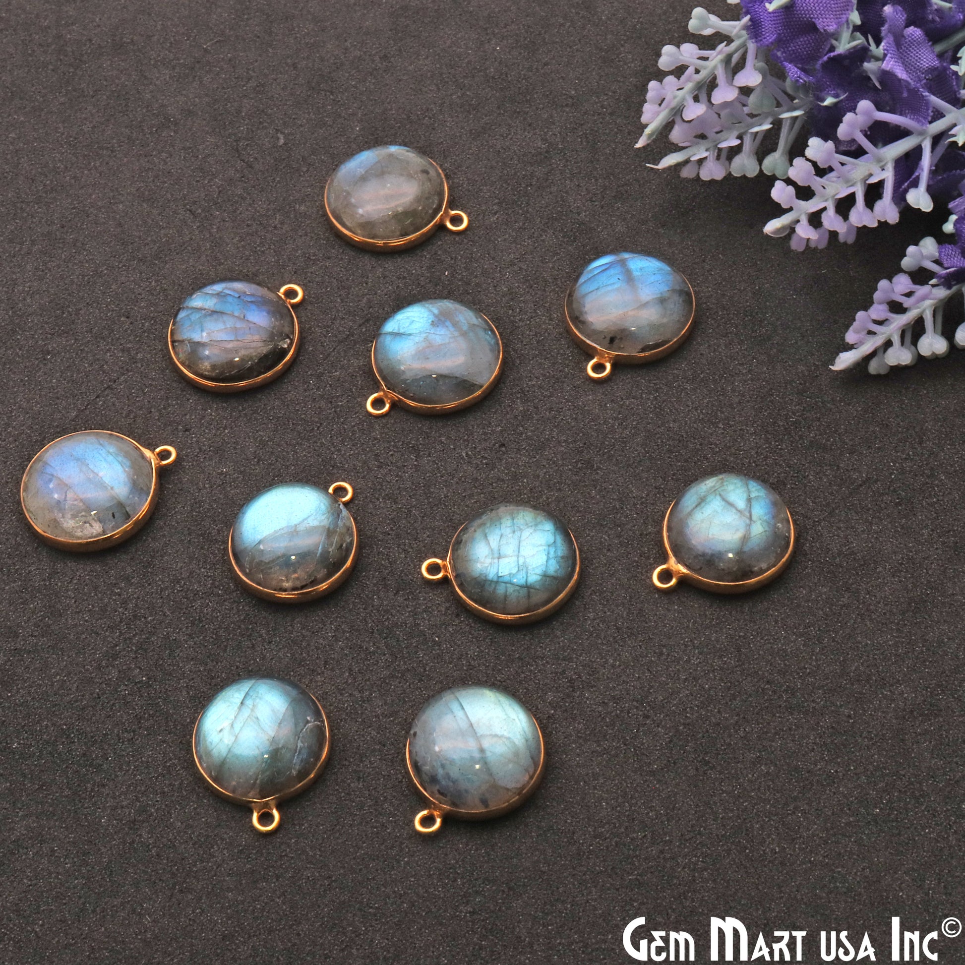 Flashy Labradorite 14mm Cabochon Round Gemstone Connector - GemMartUSA