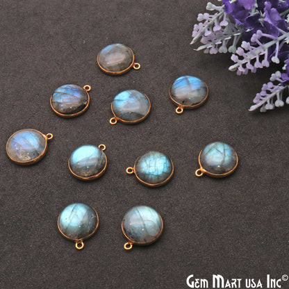 Flashy Labradorite 14mm Cabochon Round Gemstone Connector - GemMartUSA