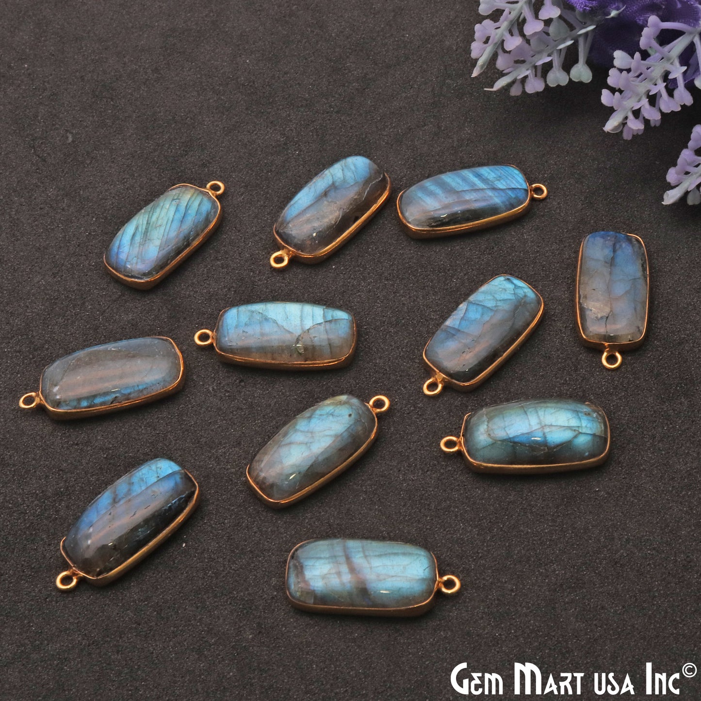 Flashy Labradorite Cabochon 20x10mm Octagon Connector - GemMartUSA