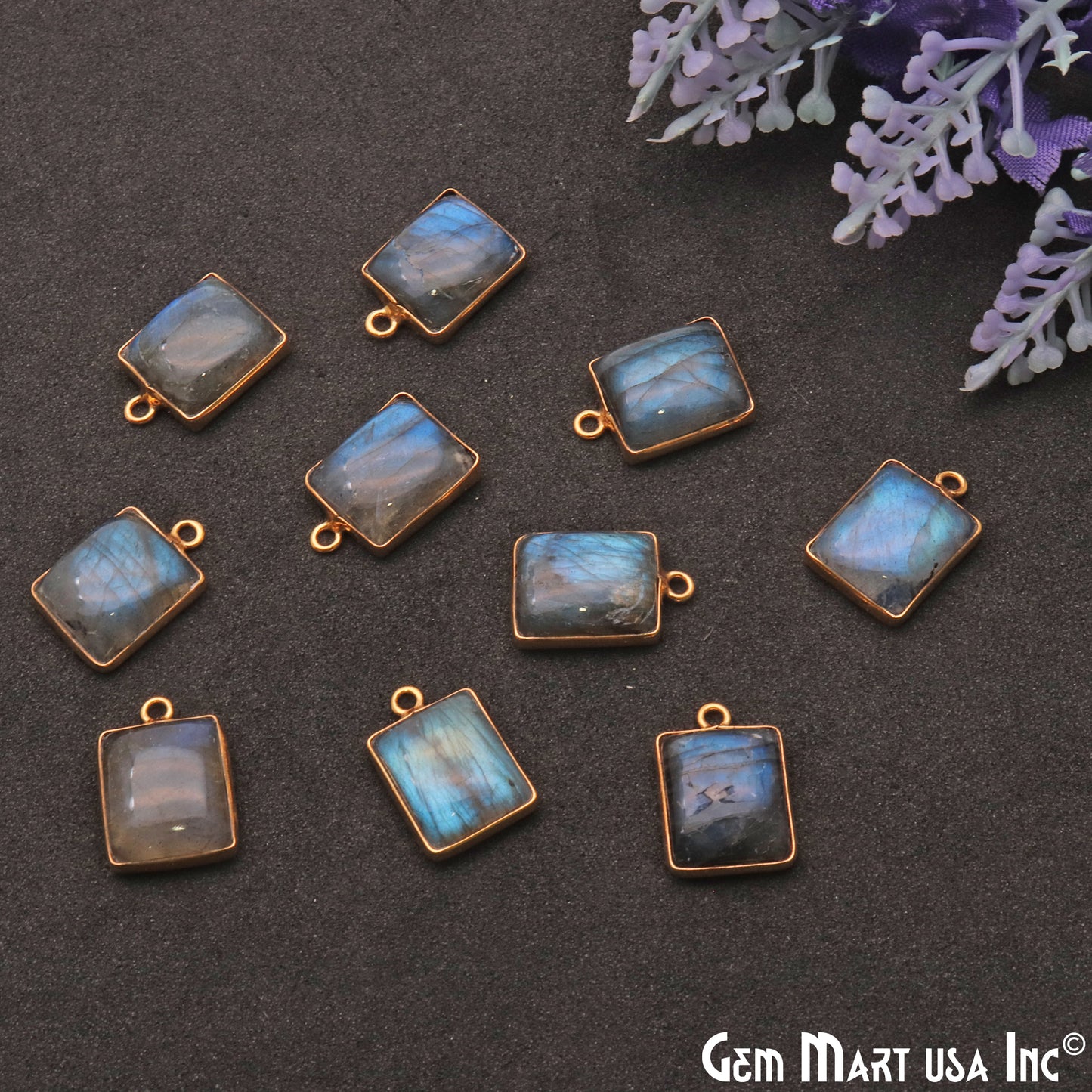 Labradorite 12x10mm Cabochon Octagon Gold Connector - GemMartUSA