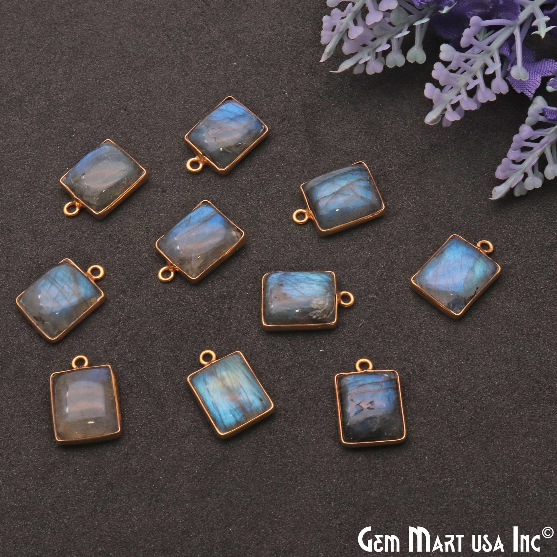 Labradorite 12x10mm Cabochon Octagon Gold Connector - GemMartUSA