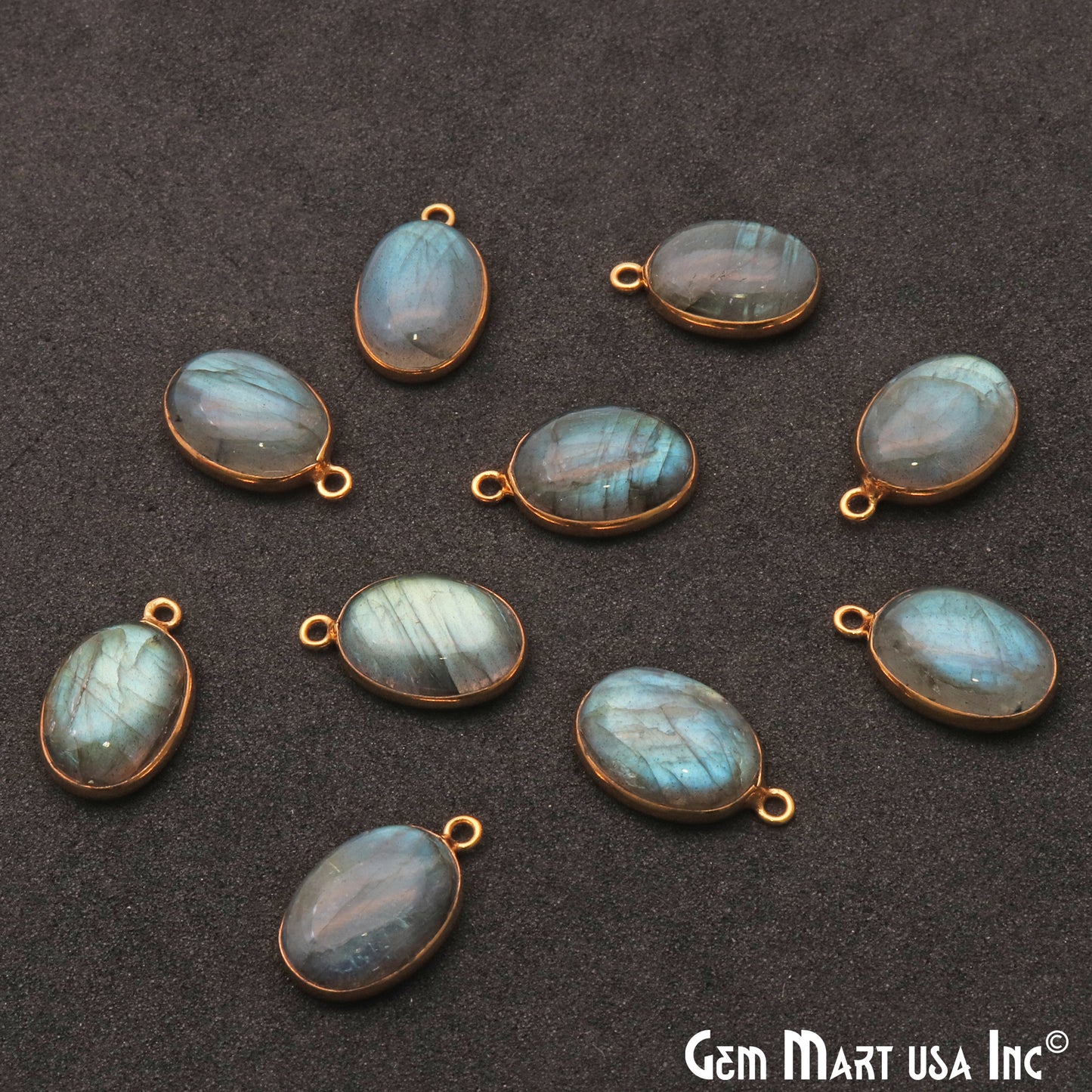 Flashy Labradorite 14x10mm Cabochon Oval Connector - GemMartUSA