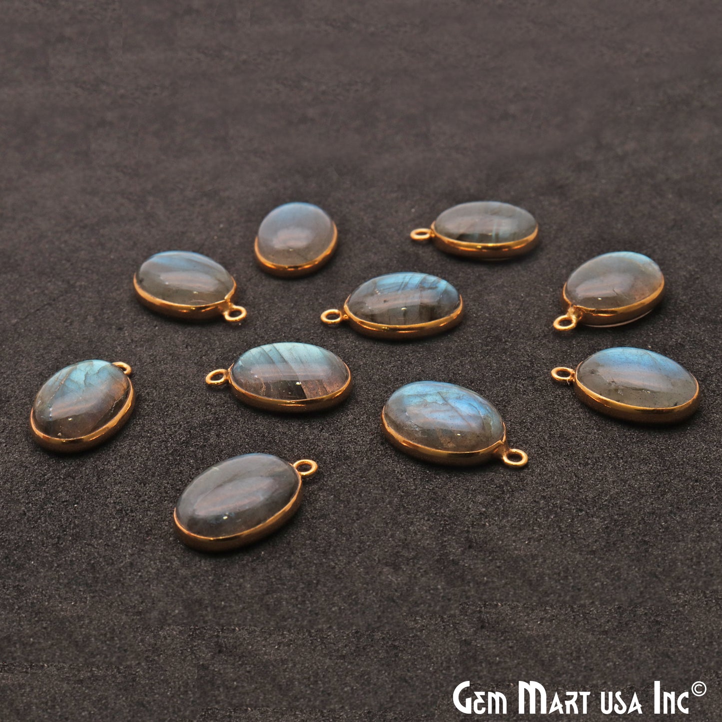 Flashy Labradorite 14x10mm Cabochon Oval Connector - GemMartUSA