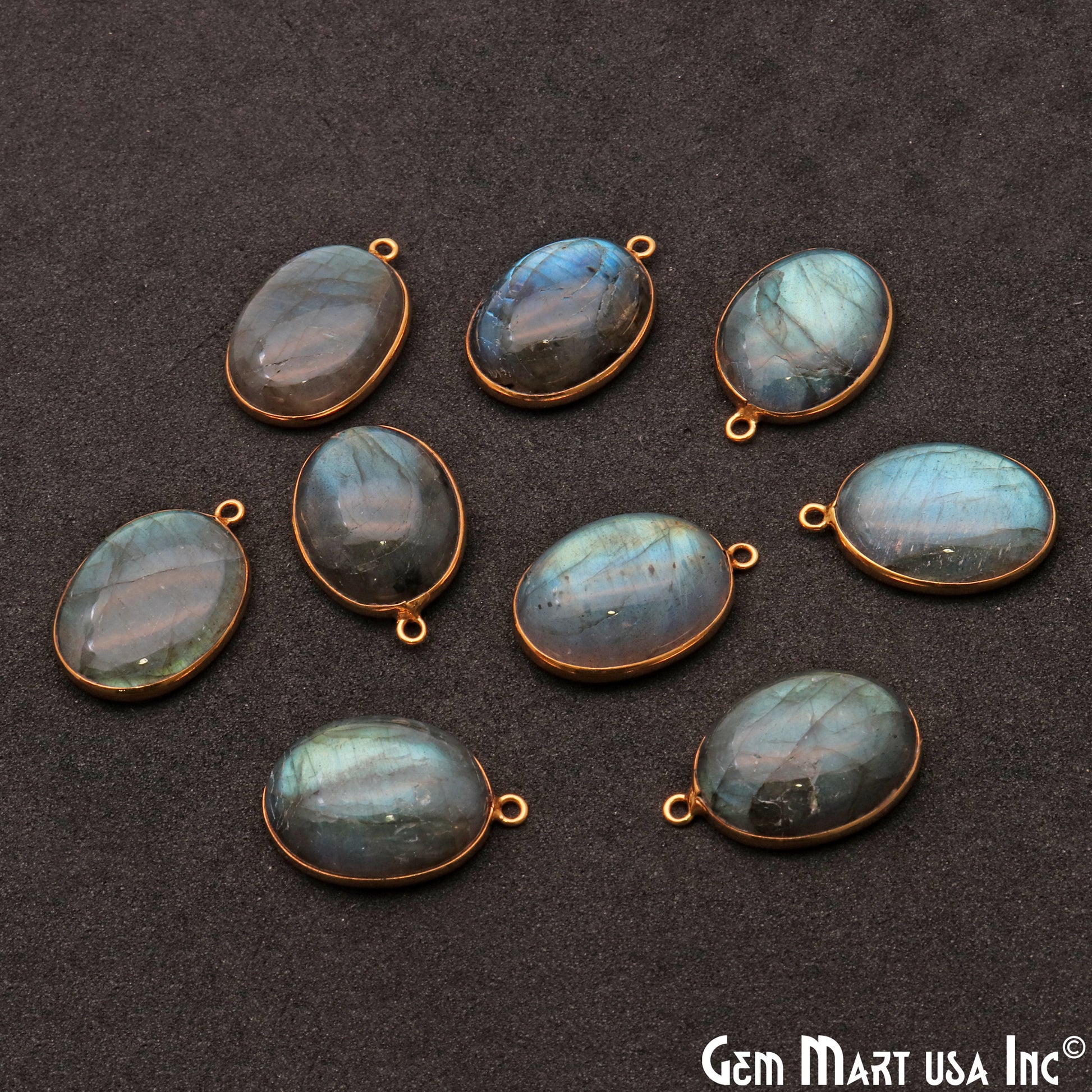 Flashy Labradorite 20x15mm Cabochon Oval Gemstone Connector - GemMartUSA