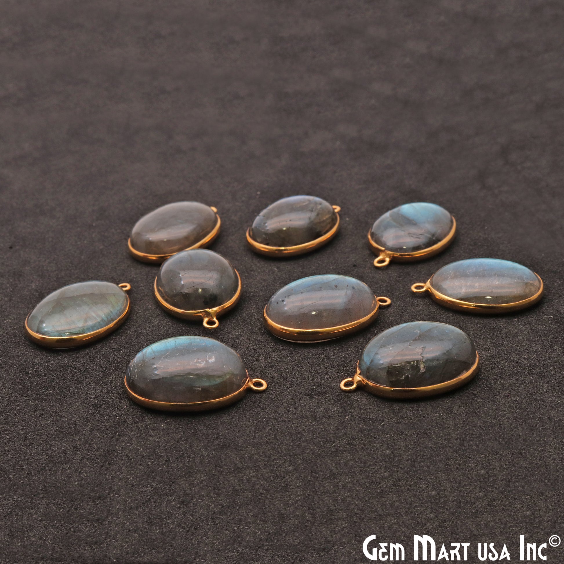 Flashy Labradorite 20x15mm Cabochon Oval Gemstone Connector - GemMartUSA