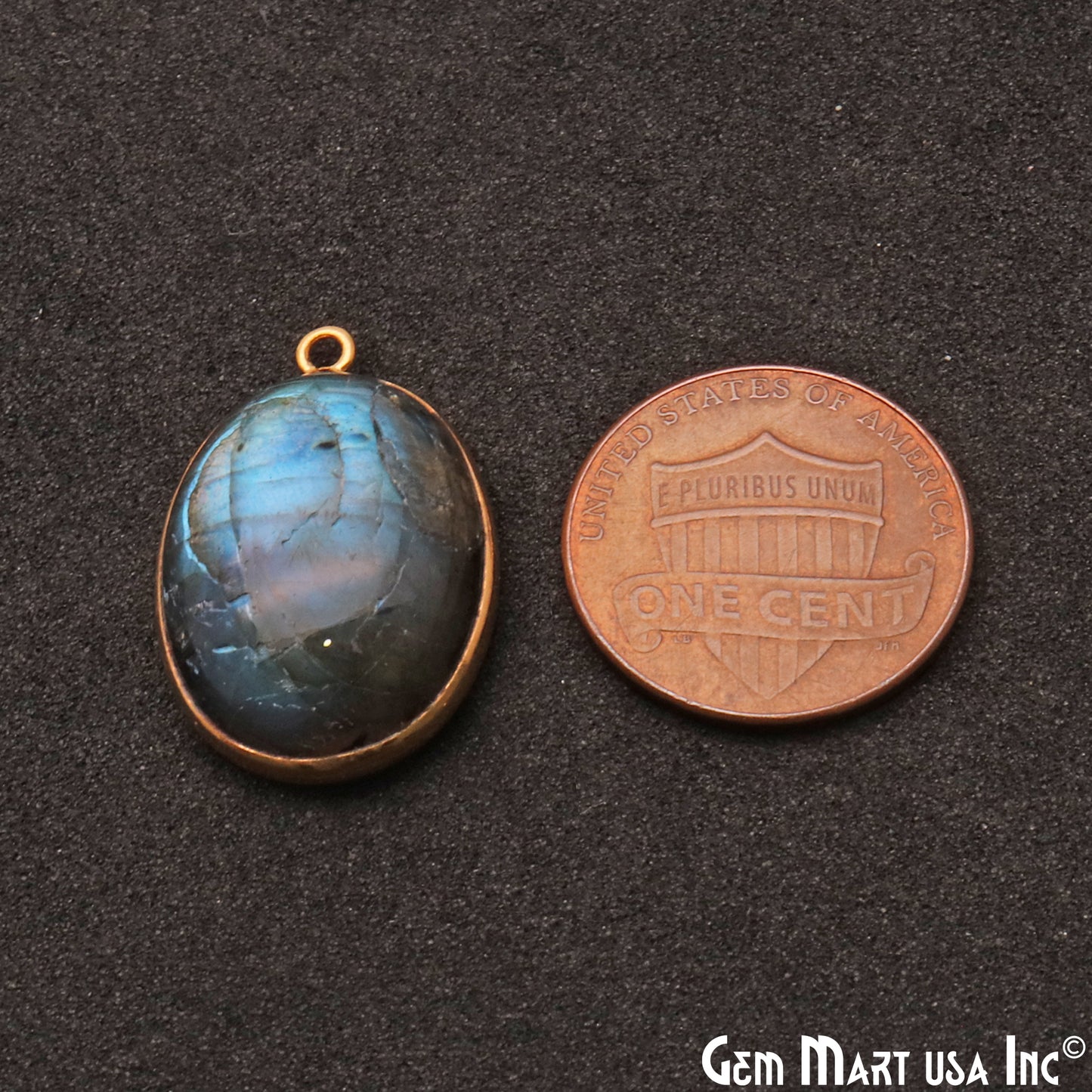 Flashy Labradorite 20x15mm Cabochon Oval Gemstone Connector - GemMartUSA