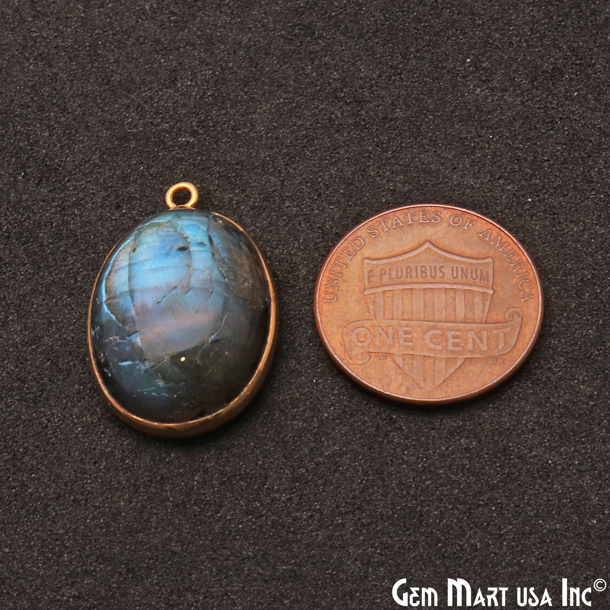 Flashy Labradorite 20x15mm Cabochon Oval Gemstone Connector - GemMartUSA