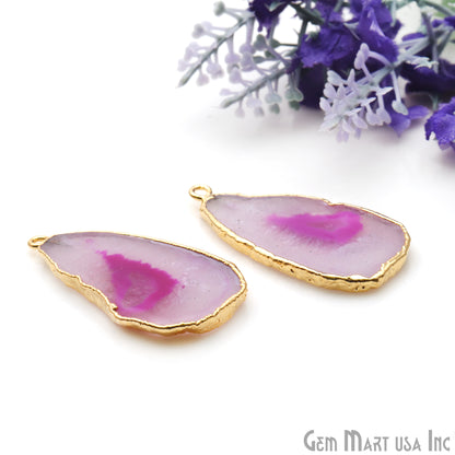 Agate Slice 21x40mm Organic Gold Electroplated Gemstone Earring Connector 1 Pair - GemMartUSA