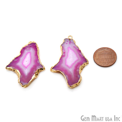 Agate Slice 50x31mm Organic Gold Electroplated Gemstone Earring Connector 1 Pair - GemMartUSA