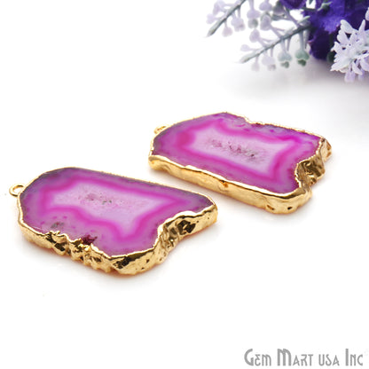 Agate Slice 35x23mm Organic Gold Electroplated Gemstone Earring Connector 1 Pair - GemMartUSA