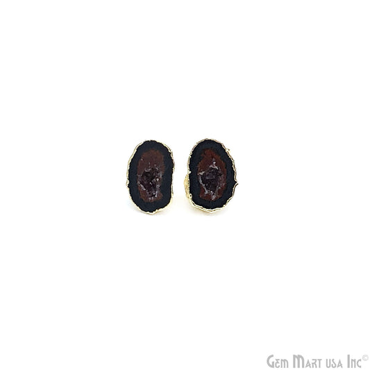 Black Agate Geode Druzy 12x6mm Gold Electroplated Studs Earrings