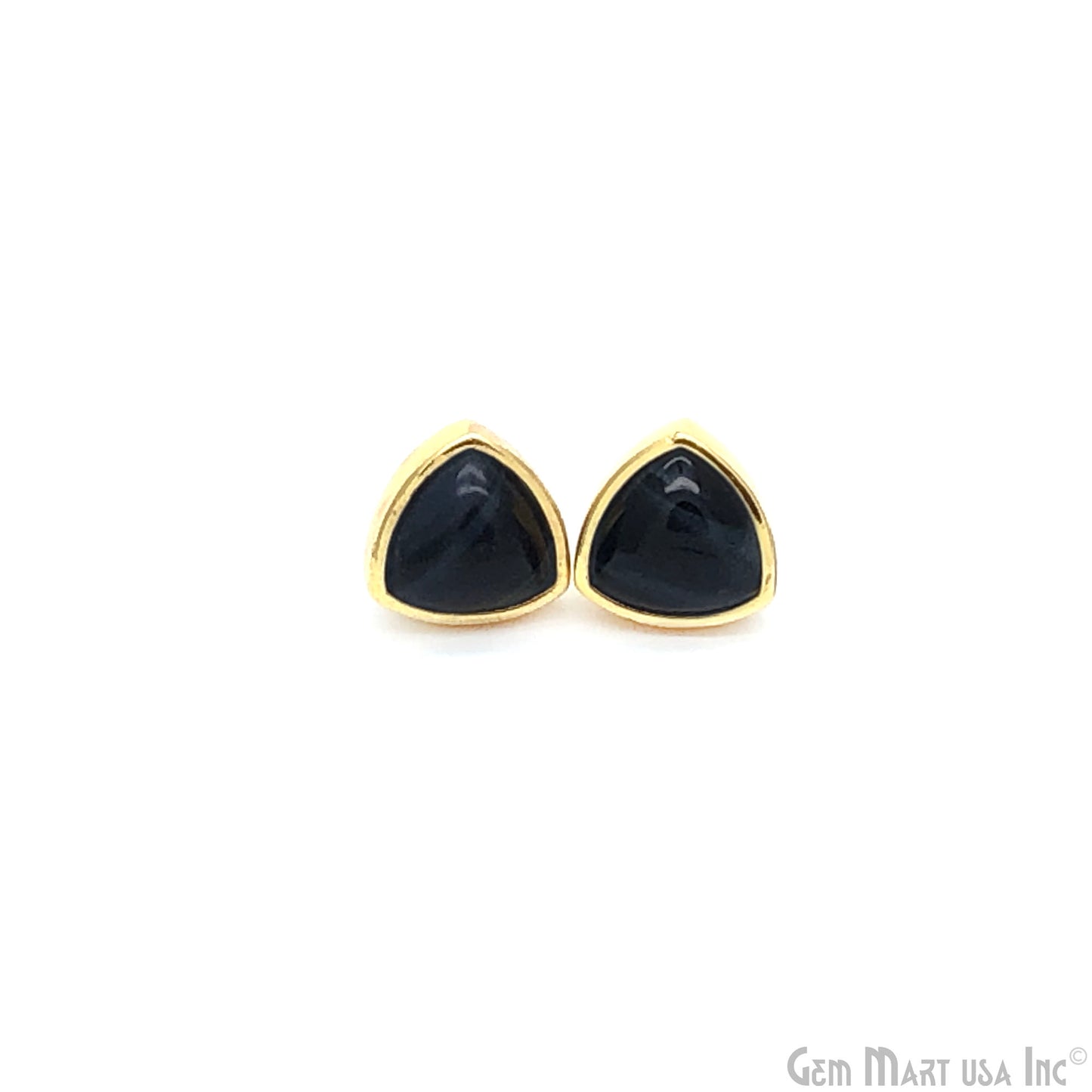 Black Onyx Trillion 11mm Gold Plated Stud Earrings