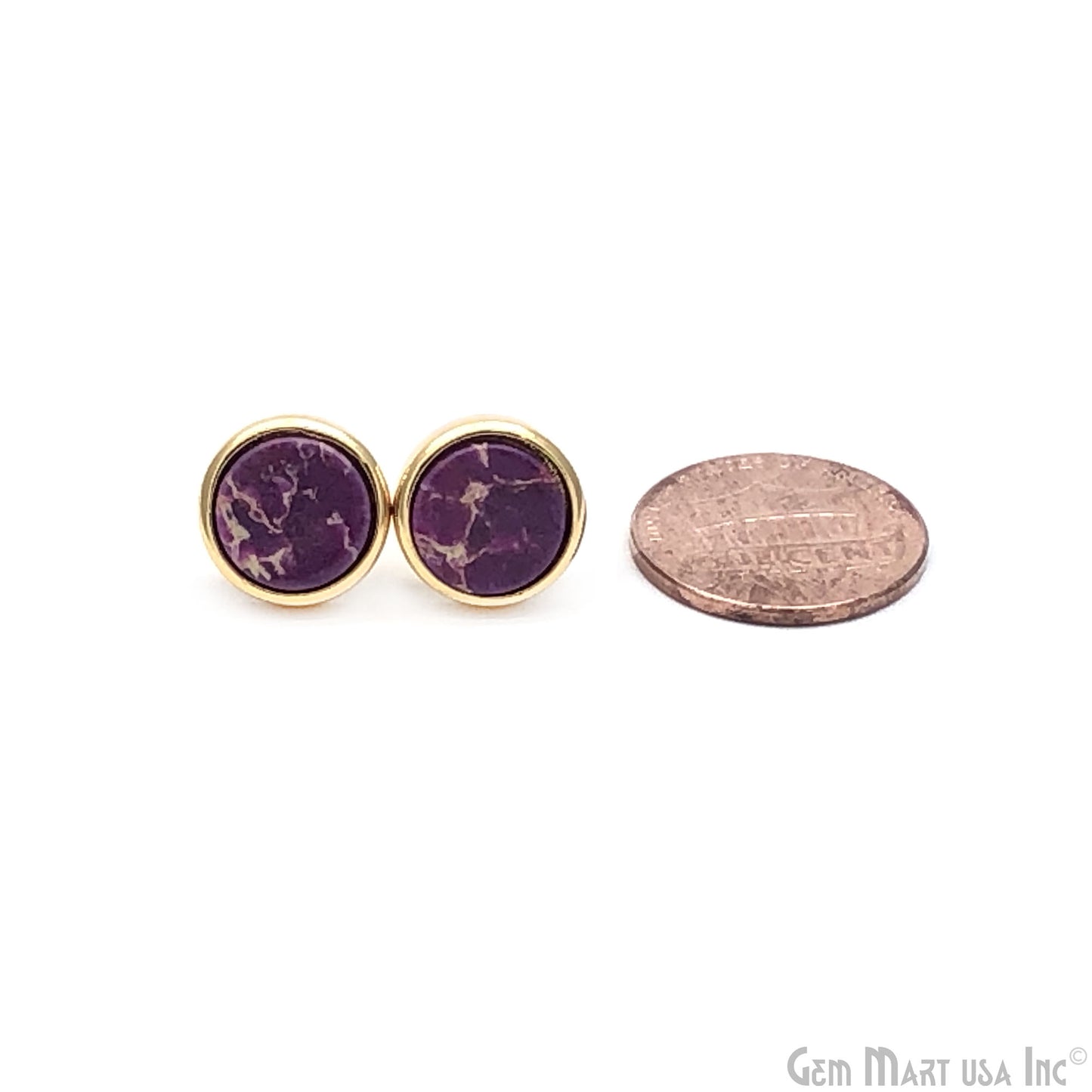 Purple Turquoise Mohave Round 12mm Gold Plated Stud Earrings