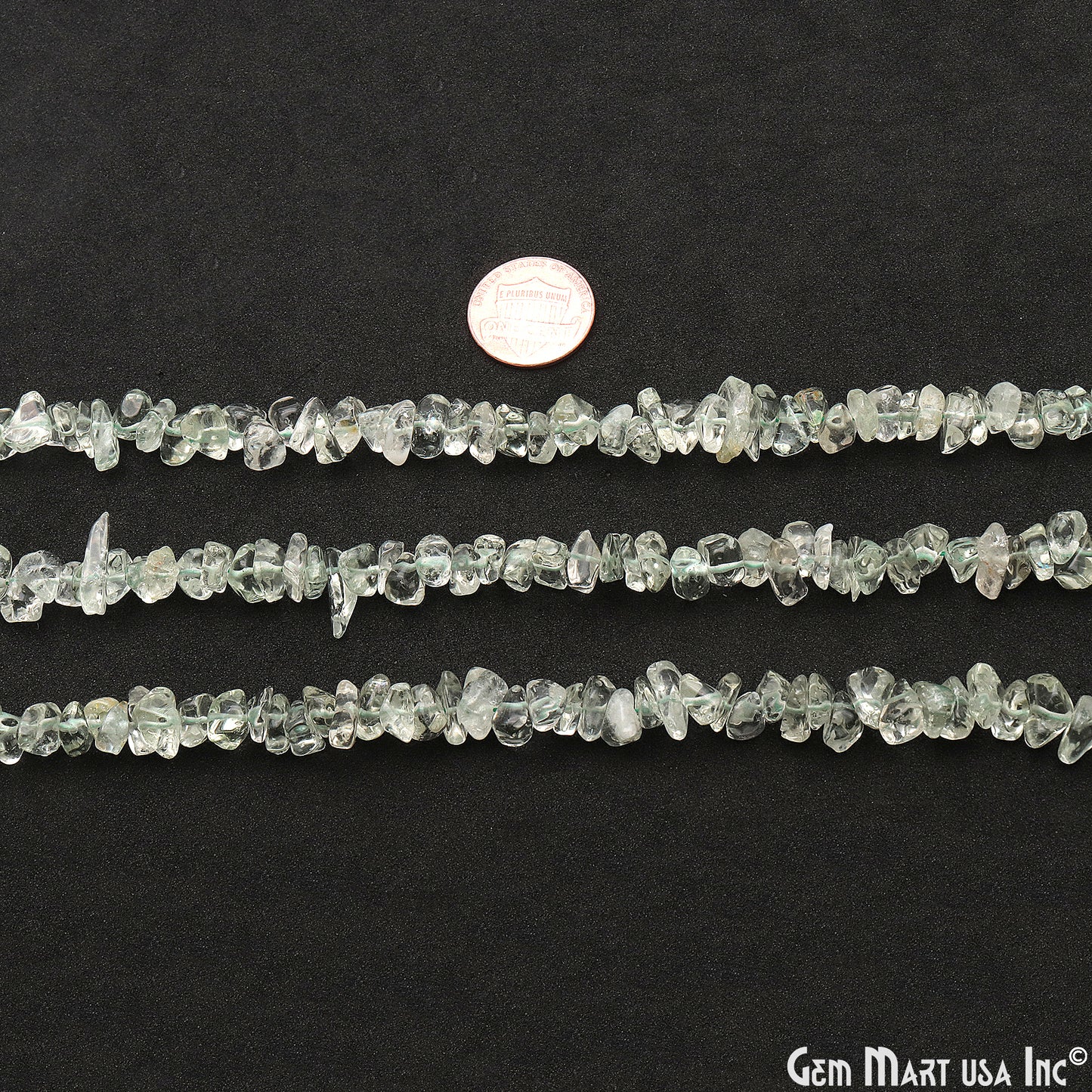 Green Amethyst Chip Beads, 34 Inch, Natural Chip Strands, Drilled Strung Nugget Beads, 7-10mm, Polished, GemMartUSA (CHGA-70004)