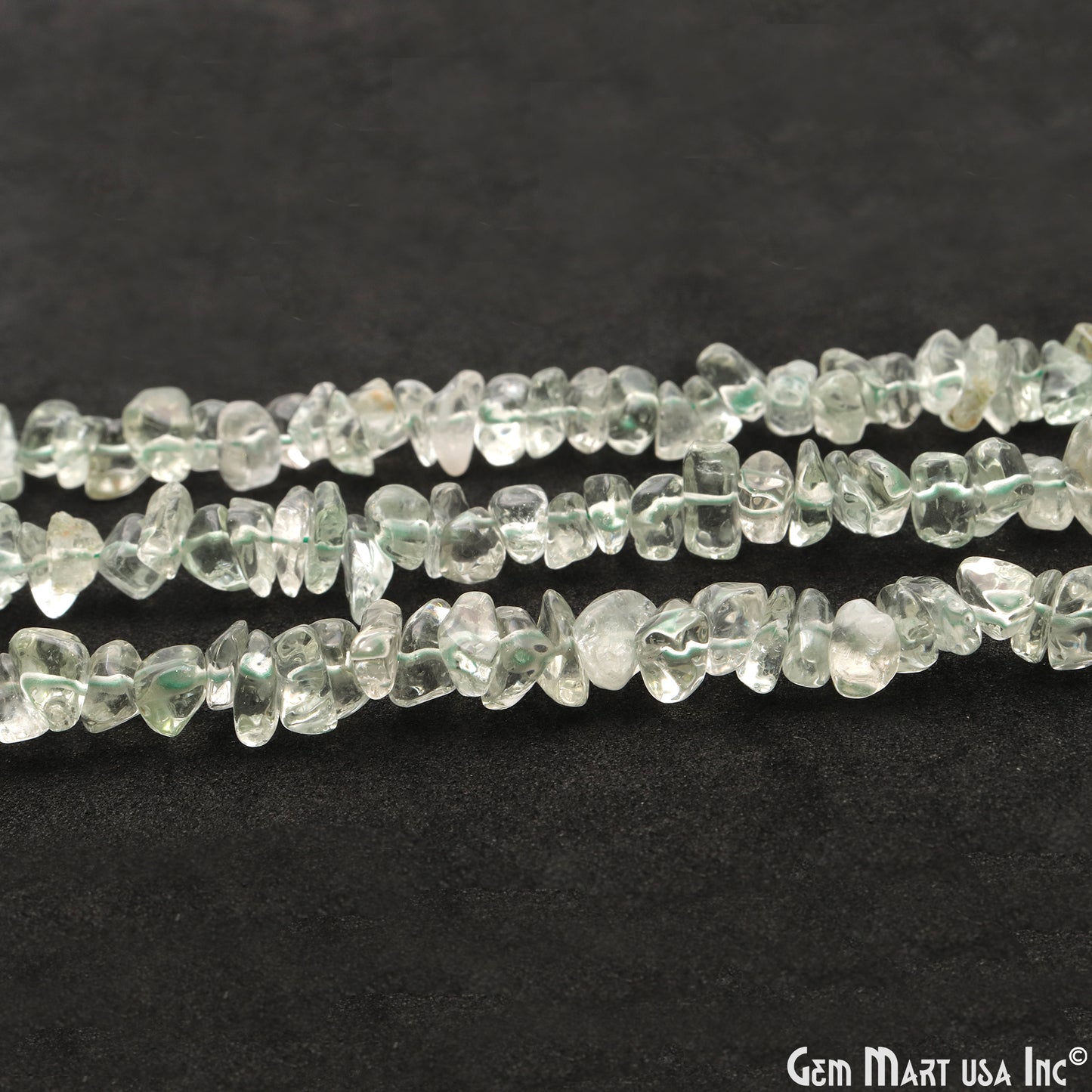 Green Amethyst Chip Beads, 34 Inch, Natural Chip Strands, Drilled Strung Nugget Beads, 7-10mm, Polished, GemMartUSA (CHGA-70004)