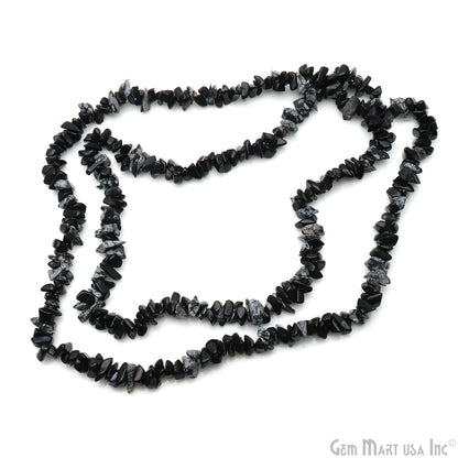 Black Obsidian Chip Beads, 34 Inch, Natural Chip Strands, Drilled Strung Nugget Beads, 7-10mm, Polished, GemmartUSA (CHBO-70004)