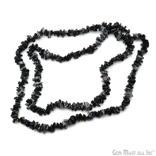 Black Obsidian Chip Beads, 34 Inch, Natural Chip Strands, Drilled Strung Nugget Beads, 7-10mm, Polished, GemMartUSA (CHBO-70004)