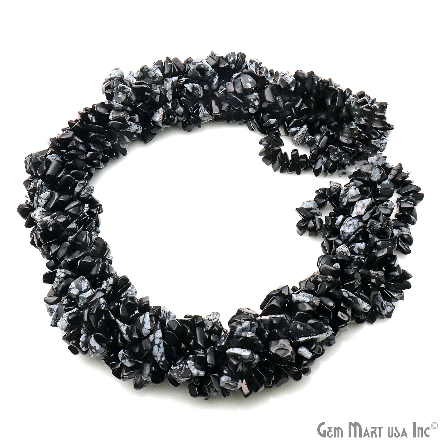 Black Obsidian Chip Beads, 34 Inch, Natural Chip Strands, Drilled Strung Nugget Beads, 7-10mm, Polished, GemmartUSA (CHBO-70004)