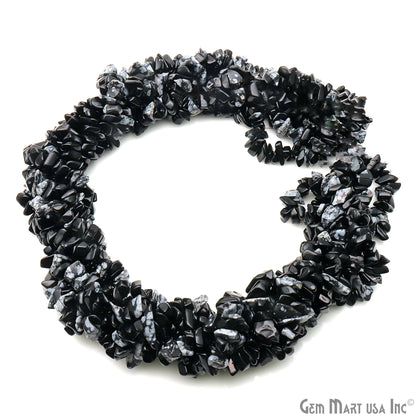 Black Obsidian Chip Beads, 34 Inch, Natural Chip Strands, Drilled Strung Nugget Beads, 7-10mm, Polished, GemmartUSA (CHBO-70004)