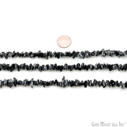 Black Obsidian Chip Beads, 34 Inch, Natural Chip Strands, Drilled Strung Nugget Beads, 7-10mm, Polished, GemmartUSA (CHBO-70004)