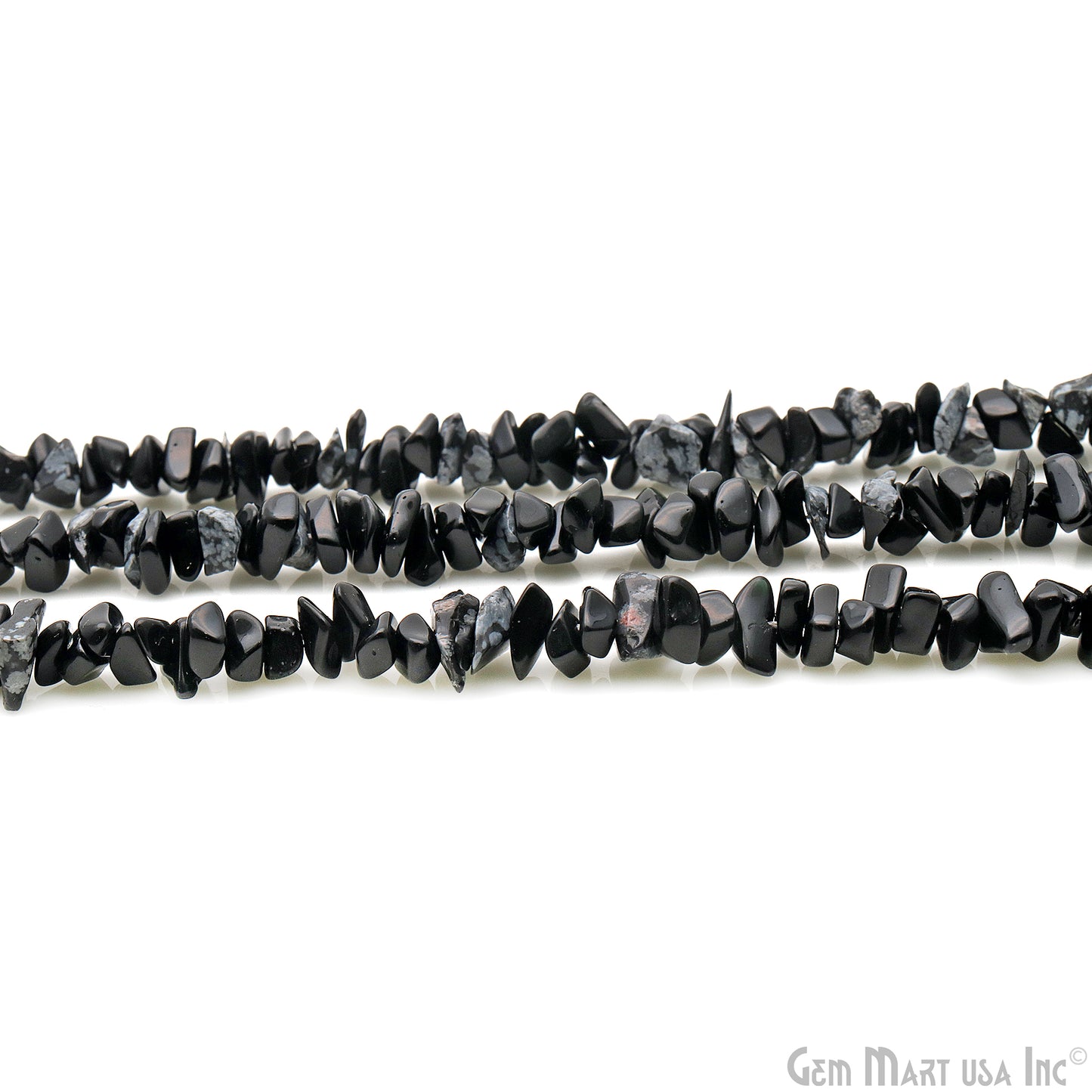 Black Obsidian Chip Beads, 34 Inch, Natural Chip Strands, Drilled Strung Nugget Beads, 7-10mm, Polished, GemmartUSA (CHBO-70004)