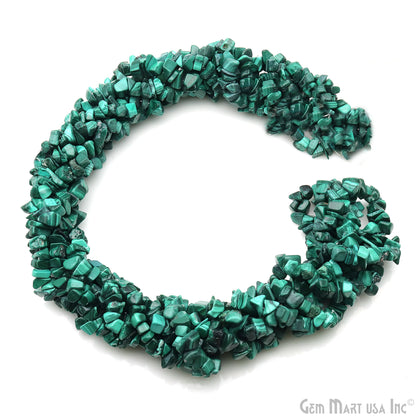 Malachite Chip Beads, 34 Inch, Natural Chip Strands, Drilled Strung Nugget Beads, 7-10mm, Polished, GemMartUSA (CHMC-70004)