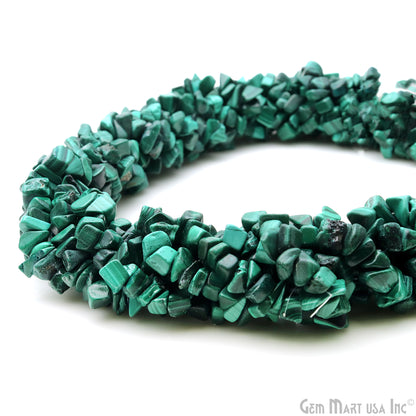 Malachite Chip Beads, 34 Inch, Natural Chip Strands, Drilled Strung Nugget Beads, 7-10mm, Polished, GemMartUSA (CHMC-70004)