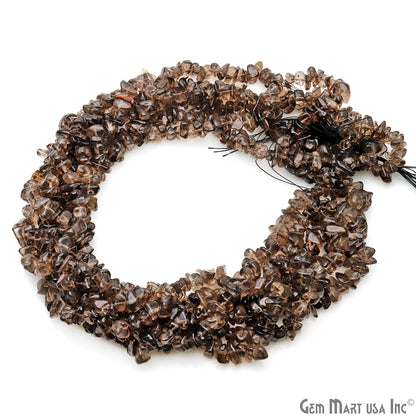 Smokey Topaz Chip Beads, 34 Inch, Natural Chip Strands, Drilled Strung Nugget Beads, 7-10mm, Polished, GemmartUSA (CHST-70004)