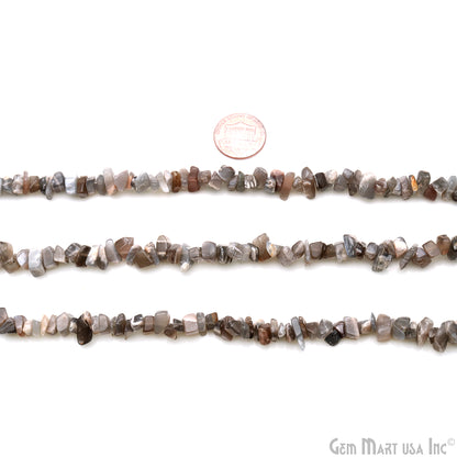 Gray Moonstone Chip Beads, 34 Inch, Natural Chip Strands, Drilled Strung Nugget Beads, 7-10mm, Polished, GemMartUSA (CHGM-70004)