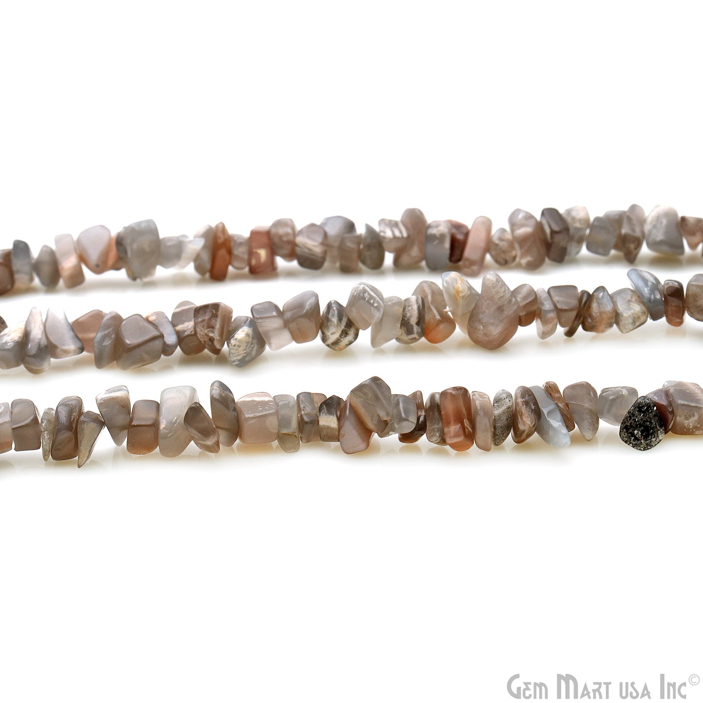 Gray Moonstone Chip Beads, 34 Inch, Natural Chip Strands, Drilled Strung Nugget Beads, 7-10mm, Polished, GemMartUSA (CHGM-70004)