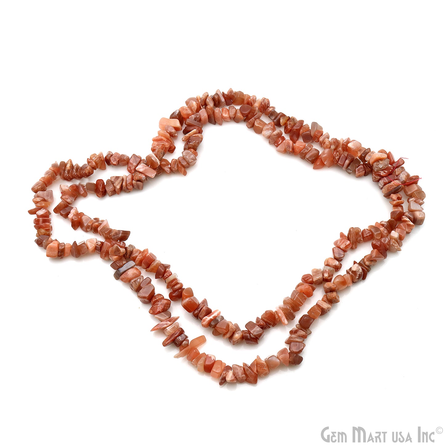 Peach Moonstone Chip Beads, 34 Inch, Natural Chip Strands, Drilled Strung Nugget Beads, 7-10mm, Polished, GemmartUSA (CHMO-70004)