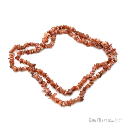 Peach Moonstone Chip Beads, 34 Inch, Natural Chip Strands, Drilled Strung Nugget Beads, 7-10mm, Polished, GemmartUSA (CHMO-70004)