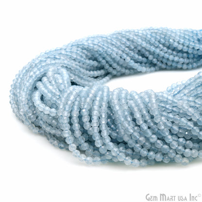 Aquamarine Rondelle Beads, 12-13 Inch Gemstone Strands, Drilled Strung Nugget Beads, Faceted Round, 3mm