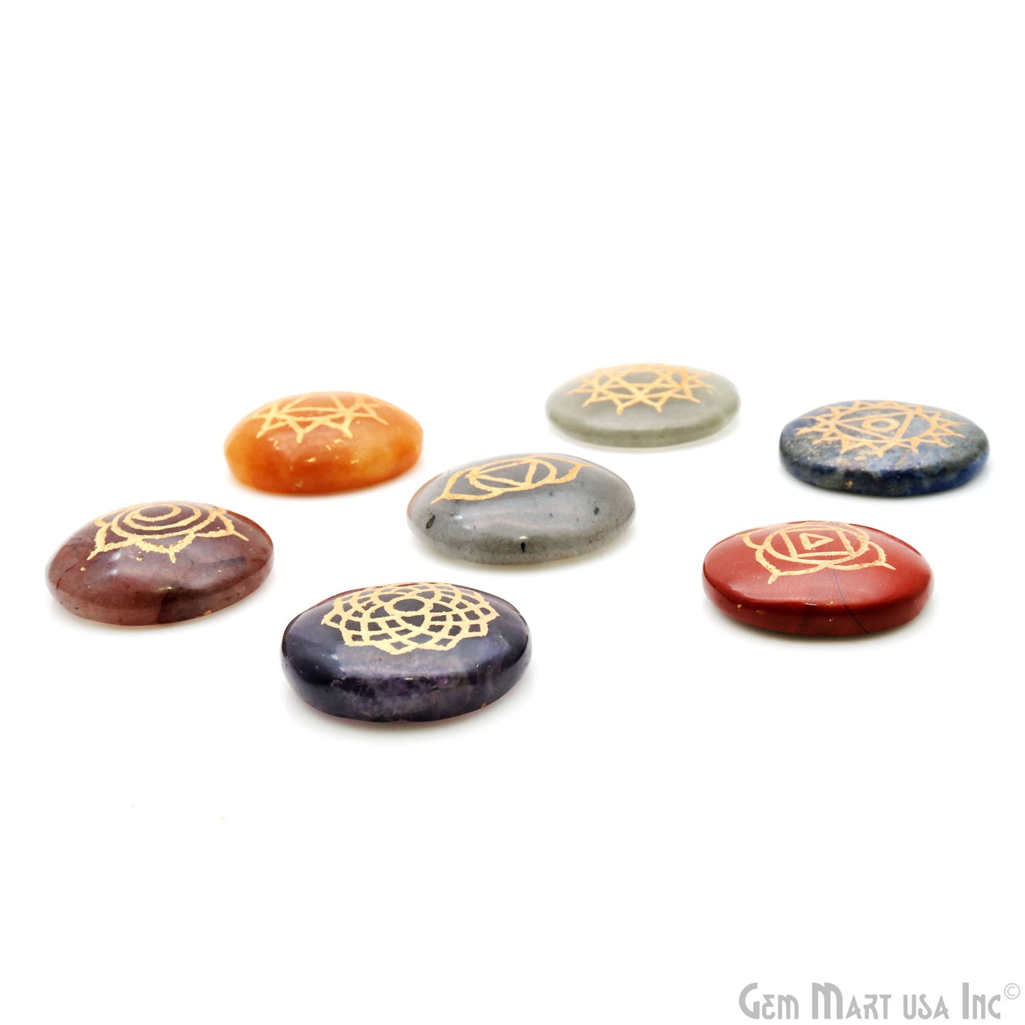 7 Chakra Of Life Healing Round 29mm Gold Engraved Symbols Gemstones